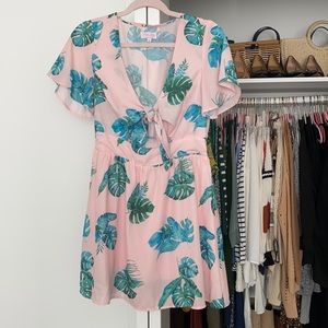 Pink lily palm print dress